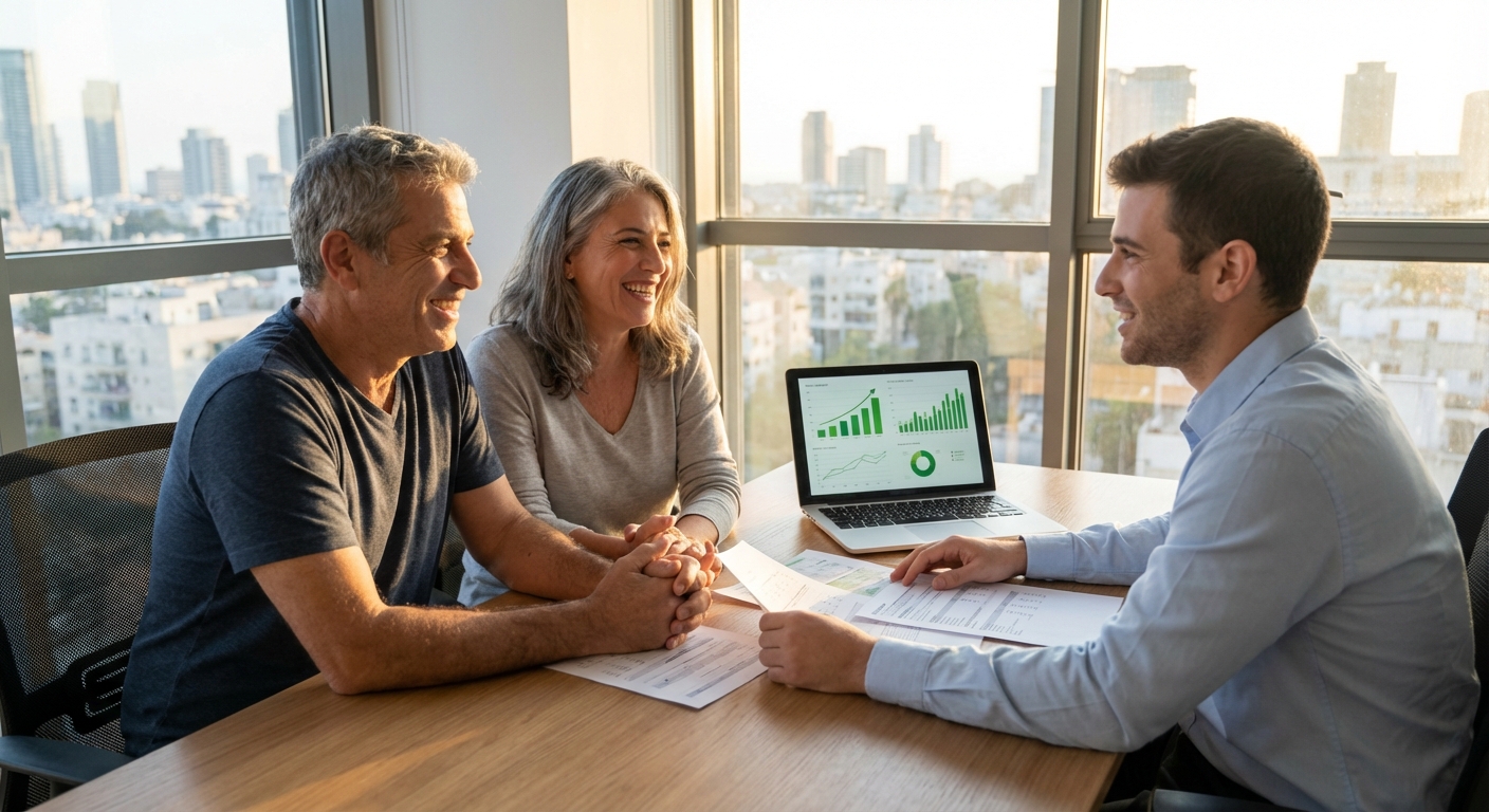 זוג ישראלי בפגישת ייעוץ פיננסי